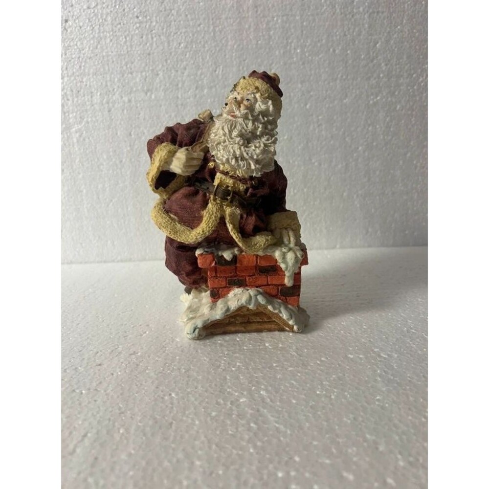 Santa Claus Chimney Resin Christmas Figurine With Toy Sack Train & Teddy Bear